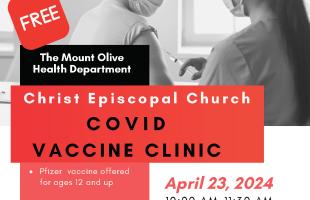 Free Covid Vaccine Flyer with picture of nurse giving a shot in the arm of a patient. 
