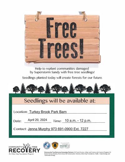 Free Trees Sign made of wood. Contact Jenna Murphy 973-691-0900 ext 7227 for details